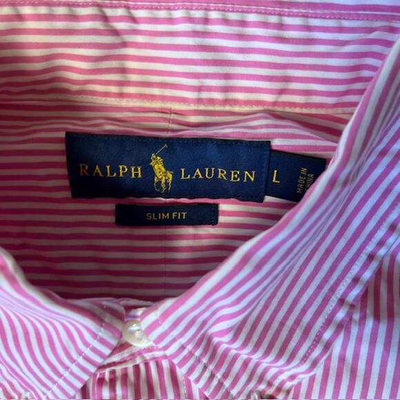 Polo Ralph Lauren Long Sleeve Button Down Shirt Mens L Pink White Striped Cotton - Picture 4 of 8